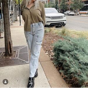 Kittenish Light Blue High Rise Women's Cargo Jeans